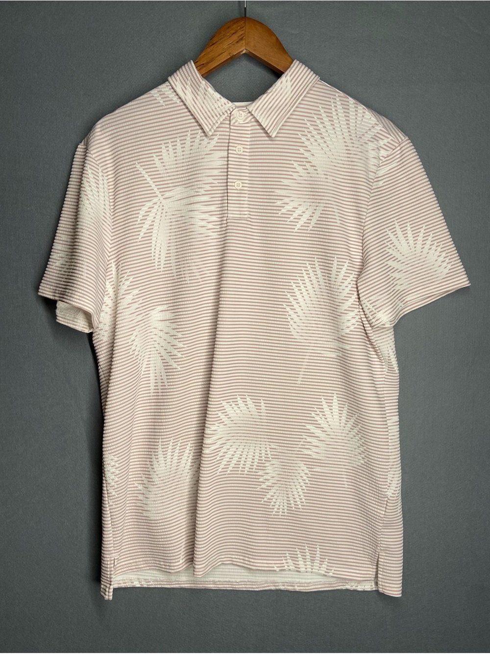 Hawker Rye Men's Subtle Light Pink Striped Palm-Print Button-Down Shirt